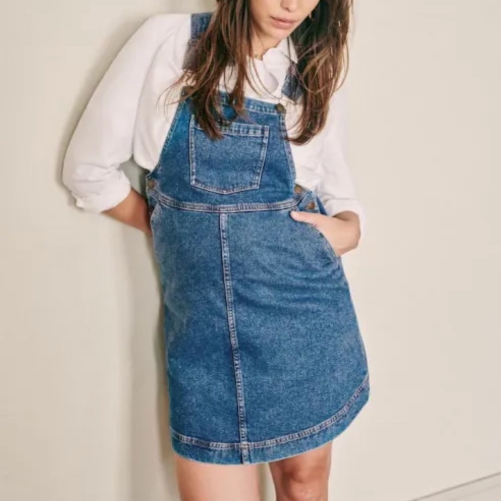NWOT Sezane Maternity Denim Overall Dress sz 34